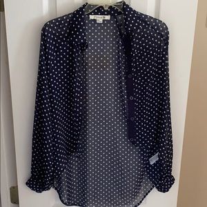 Forever 21 Navy High-Low Polka Dot Shirt